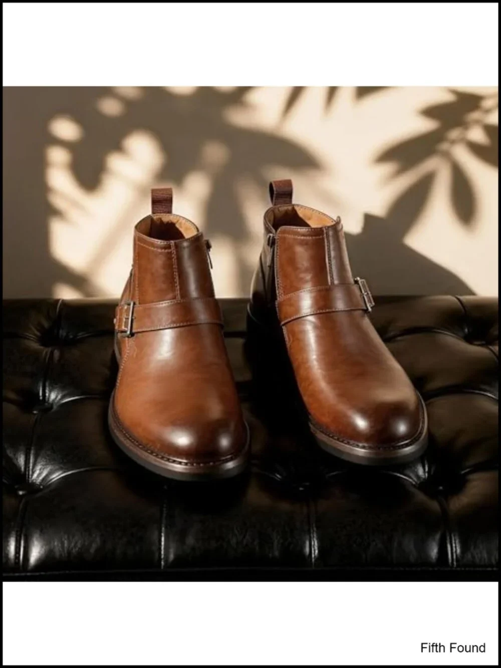 Men's Motorcycle Style Ankle Boots with Side Zipper and Buckle Strap